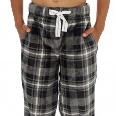 15C653: Boys Super Soft Printed Fleece Lounge Pant- Charcoal Check (9-13 Years)